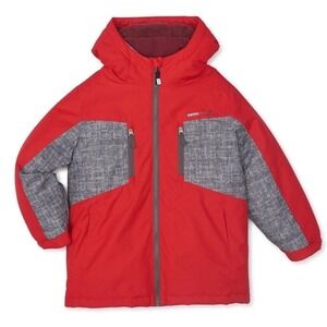 Swiss Tech Boys 4-in-1 Hooded Puffer Jacket Red Gray Winter Coat Large 10/12 Boy